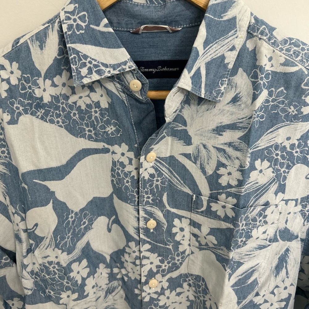 Tommy Bahama Spring Floral Blue and White Button-Up Shirt